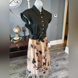 Retro Stage Black and Cream Vintage 1950's Butterfly Patchwork Dress size Large